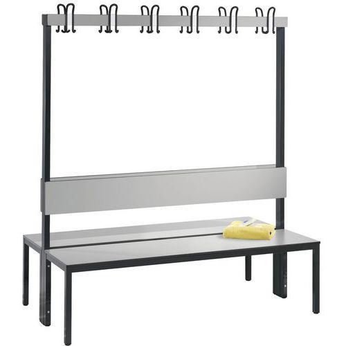 Doppelseitige Holzbank mit Rückenlehne und Kleiderhaken Basic Plus - mit und ohne Schuhablage - CP