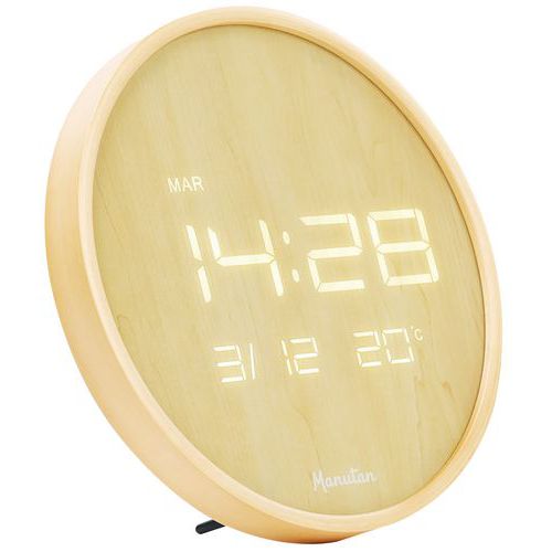LED-Wanduhr, rund, Holz - Manutan Expert