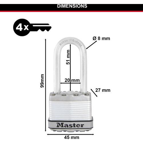 Excell® Vorhängeschloss mit Schlüsseln aus gewalztem Stahl - Master Lock