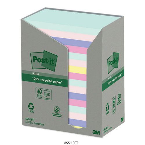 Recycelte Post-it Note - Nature, Anzahl Blätter/Block: 100, Farbe: Rosa Hellrosa Hellgelb Hellgrün Violett
