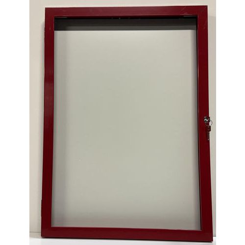 Vitrine d'exterieur porte battante - Fond aluminium -cadre rouge - AME