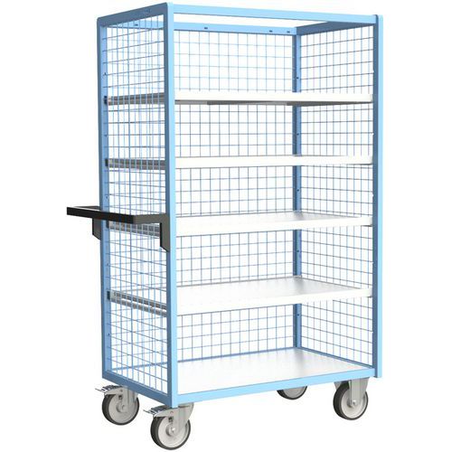 Gitterwagen mit 3 Seiten und 4 Holz-Regalböden, 500 kg - FIMM