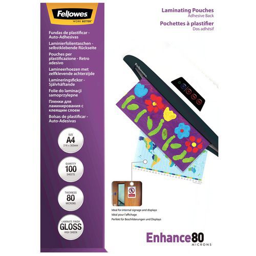 Pochette de plastification dos adhésif A4 - 80µ - Fellowes