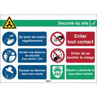 Schild COVID-19 „Sécurité du site“ („Sicherheit am Arbeitsplatz“)