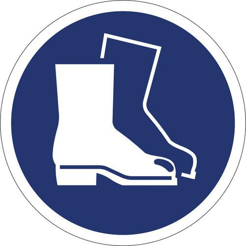 Gebotszeichen ISO 7010, Fussschutz benutzen, Kunststoff-Folie, selbstklebend