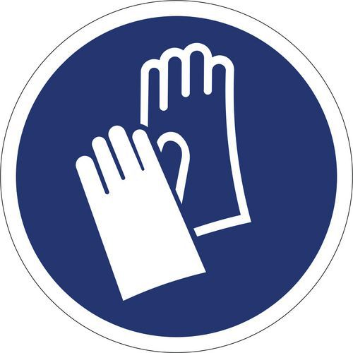 Gebotszeichen ISO 7010, Handschutz benutzen, Kunststoff-Folie, selbstklebend