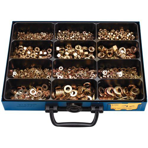 Coffret écrous hexagonaux et rondelles plates en acier - 2210 pièces Coffret écrous hexagonaux et rondelles plates en acier - 2210 pièces