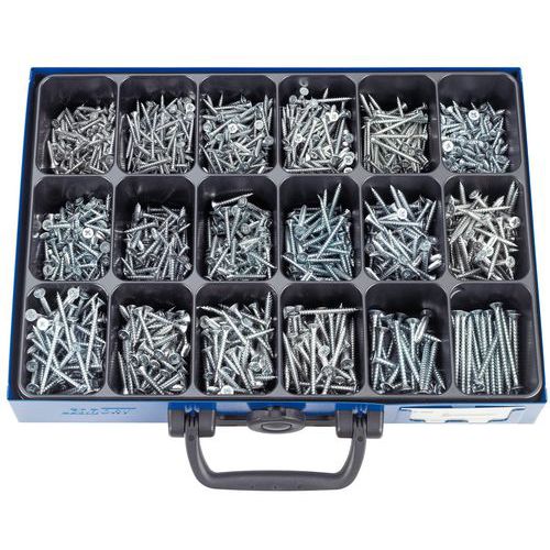 Coffret de vis à empreinte cruciforme Pozidriv® à tête fraisée, pour aggloméré - 1225 pièces Coffret de vis à empreinte cruciforme Pozidriv® à tête fraisée, pour aggloméré - 1225 pièces