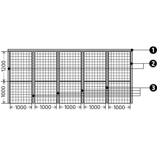 cloison largeur 5000 mm1 - profil U de dessus2 - profils U verticaux3 - montants