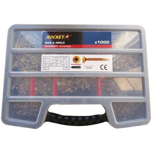 Coffret de vis à empreinte cruciforme Pozidriv®, filetage total - 1000 pièces - Rocket Coffret de vis à empreinte cruciforme Pozidriv®, filetage total - 1000 pièces - Rocket