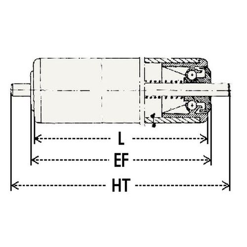 - L : rouleau longueur- EF : rouleau longueur + 6 mm- HT : longueur hors tout = rouleau longueur + 30 mm - L : rouleau longueur- EF : rouleau longueur + 6 mm- HT : longueur hors tout = rouleau longueur + 30 mm