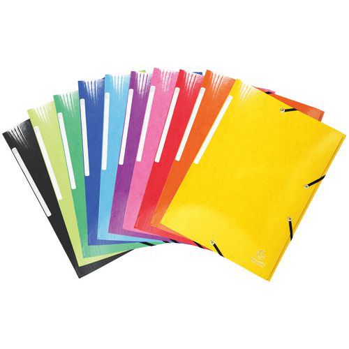 Chemise à élastique carte lustrée pelliculée 3 rabats - A4 - Coloris assortis - Jeu de 25