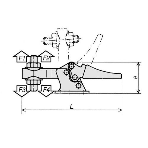 F1/F2 : force de retenueF3/F4 : force de serrageL : longueurH : hauteur F1/F2 : force de retenueF3/F4 : force de serrageL : longueurH : hauteur