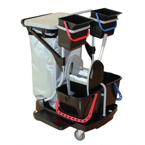 Chariot de lavage avec presse couvercle et sac plastifié - 2 seaux 4 L - Manutan Chariot de lavage avec presse couvercle et sac plastifié - 2 seaux 4 L - Manutan