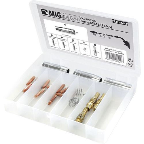 Verschleißteileset für MIG/MAG-Brenner 150 A (MB15) – GYS Verschleißteileset für MIG/MAG-Brenner 150 A (MB15) – GYS