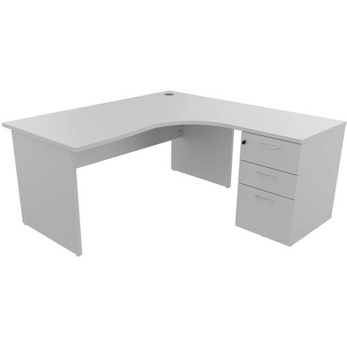 Bureau compact caisson - Piétements panneau - Gris - Manutan Expert